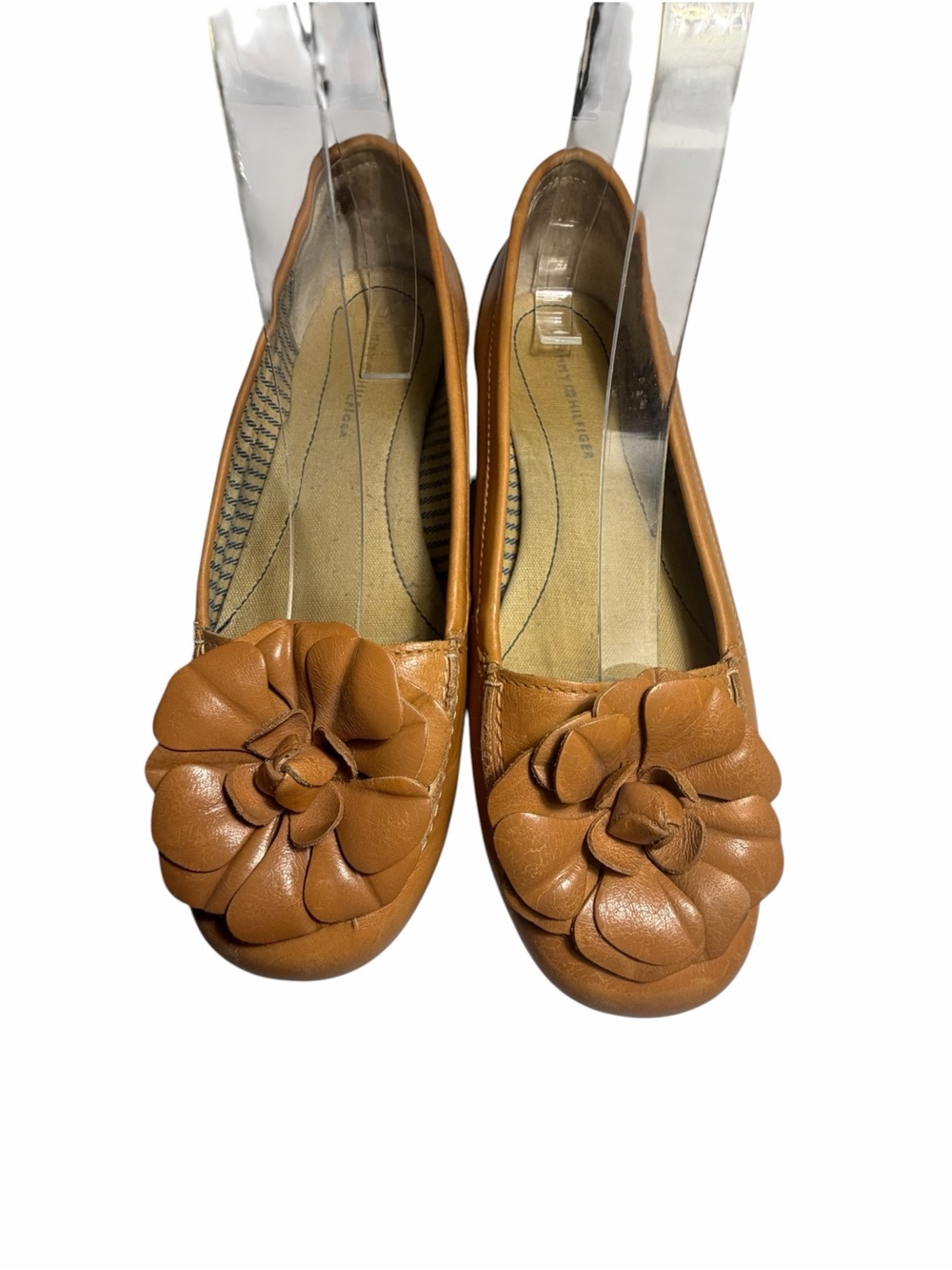 Tommy Hilfiger Bella Women's Tan Floral Leather Ballet Flats Sz 8